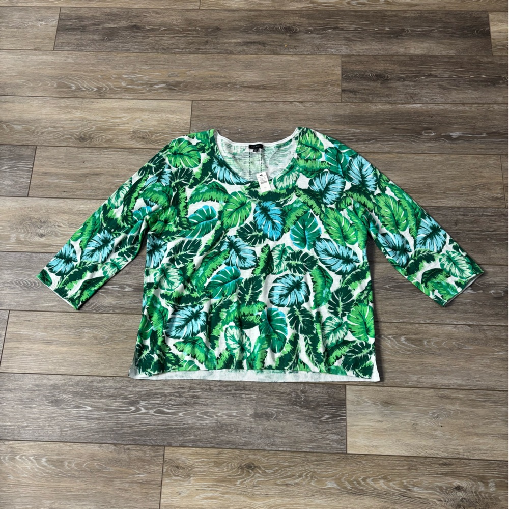 Talbots Isle Fronds Sweater Sz XL Pullover Palm Preppy Tropical Coastal NWT